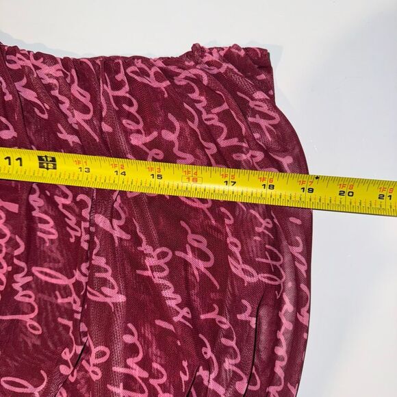 Maeve Off-The-Shoulder Ruched Mesh Script Top Burgundy Pink Medium Anthropologie - Picture 11 of 11